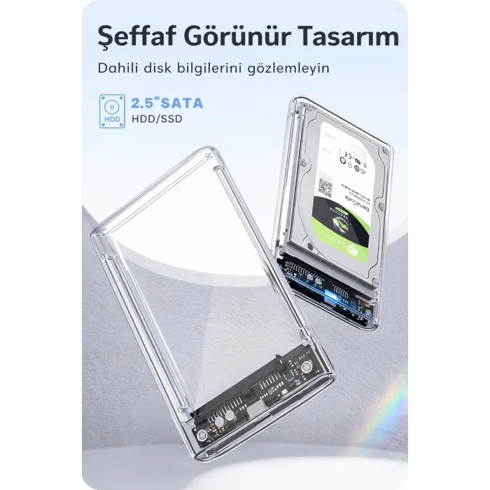 2.5  Harici Sabit Sürücü Muhafazası, 6Gbps USB C 3.1 Gen 2 - SATA III Aletsiz Şeffaf Harici Sabit Sürücü Kılıfı 7mm/UASP ile 9,5 mm 2,5 inç SSD HDD WD Toshiba Samsung PS4 PS5 ile uyumlu
