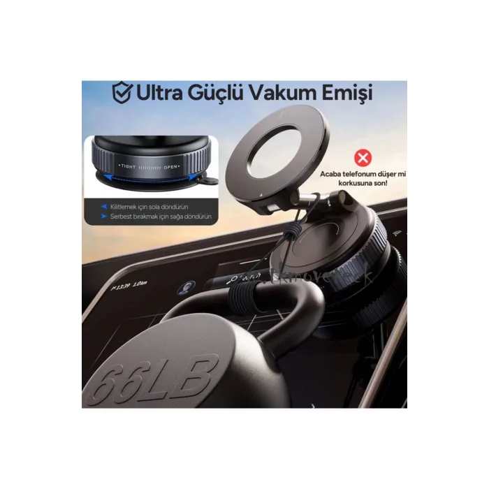 360 Dönebilen Araç İçi Telefon Tutucu Vakumlu Magsafe Destekli Masa Üstü Duvar Halka Telefon Tutucu