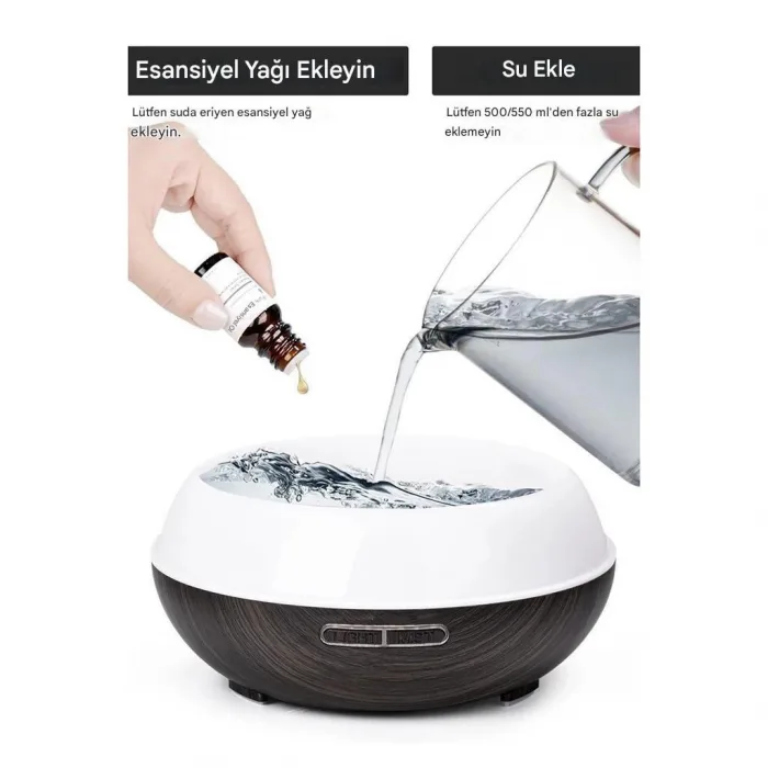 Hava Nemlendirici Hava Difüzör Kokulu Uçucu Yağ Aroma Difüzör 550 Ml Kumandalı Led Işıklı