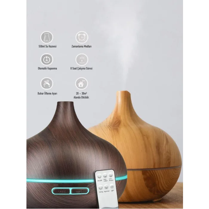 Hava Nemlendirici Hava Difüzör Kokulu Uçucu Yağ Aroma Difüzör 550 Ml Kumandalı Led Işıklı