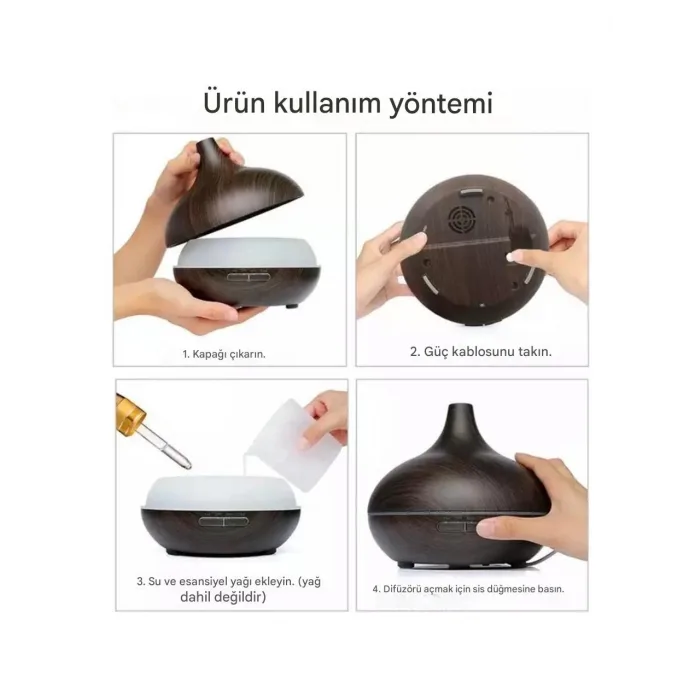 Hava Nemlendirici Hava Difüzör Kokulu Uçucu Yağ Aroma Difüzör 550 Ml Kumandalı Led Işıklı