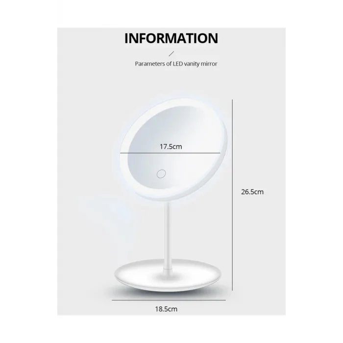 Led Işıklı Dokunmatik Makyaj Aynası Pembe Beyaz 3 Kademeli Işık Ayarlı 360° Döner Başlıklı Masaüstü Ayna