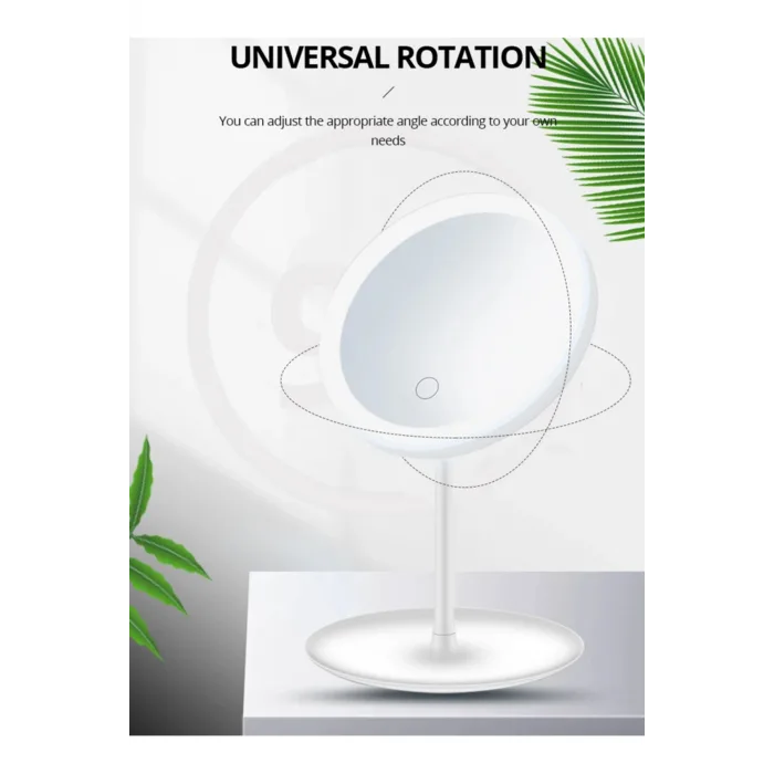 Led Işıklı Dokunmatik Makyaj Aynası Pembe Beyaz 3 Kademeli Işık Ayarlı 360° Döner Başlıklı Masaüstü Ayna