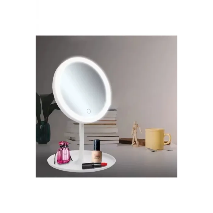 Led Işıklı Dokunmatik Makyaj Aynası Pembe Beyaz 3 Kademeli Işık Ayarlı 360° Döner Başlıklı Masaüstü Ayna