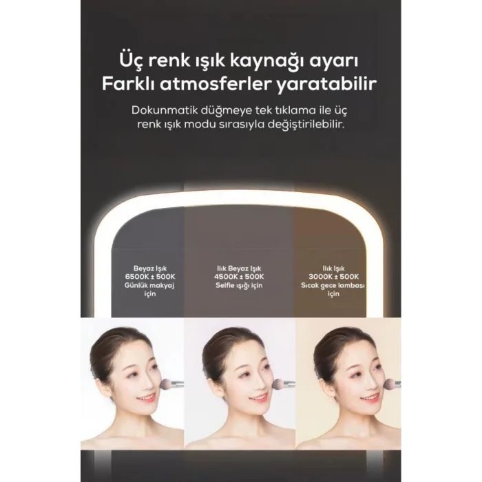 Led Işıklı Dokunmatik Makyaj Aynası Pembe Beyaz 3 Kademeli Işık Ayarlı 360° Döner Başlıklı Masaüstü Ayna Kare
