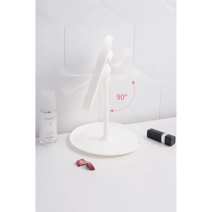 Led Işıklı Dokunmatik Makyaj Aynası Pembe Beyaz 3 Kademeli Işık Ayarlı 360° Döner Başlıklı Masaüstü Ayna Kare