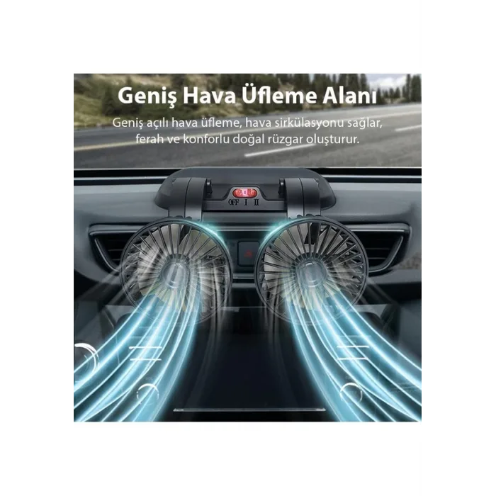 Ally F410 Usb Çift Başlıklı Araç Fanı Oto Vantilatör Fan 10w 2 Kademe Hız ayarı