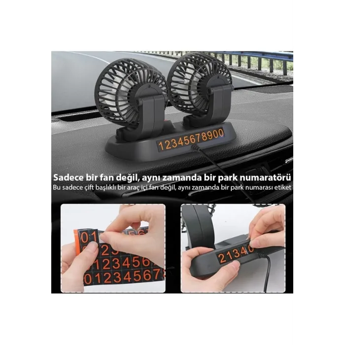 Ally F410 Usb Çift Başlıklı Araç Fanı Oto Vantilatör Fan 10w 2 Kademe Hız ayarı