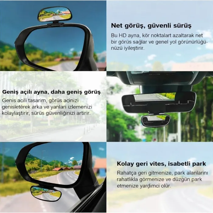 Araç İç ve Dış Dikiz Geniş Açılı Kör Nokta Aynası | Sürücü Kursları Eğitimi İçin Uygun