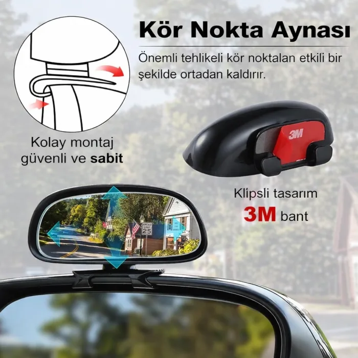 Araç İç ve Dış Dikiz Geniş Açılı Kör Nokta Aynası | Sürücü Kursları Eğitimi İçin Uygun