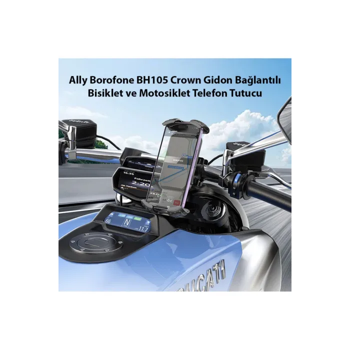 Borofone BH105 Crown Gidon Bağlantılı Bisiklet ve Motosiklet Telefon Tutucu SIYAH