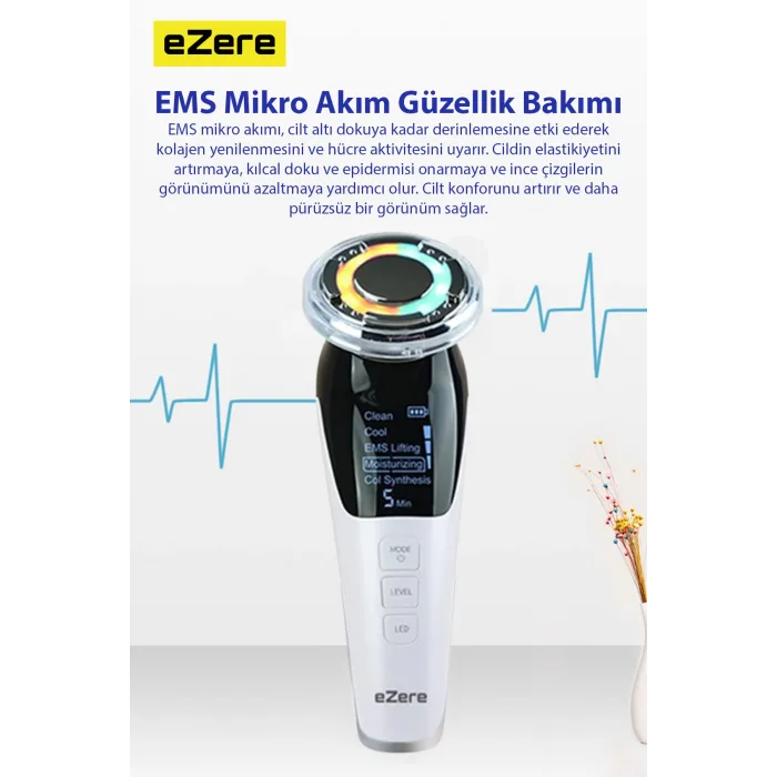 D818 Şarjlı Soğuk-Sıcak Kompresli Gerdirme, Nemlendirme, Kolajen Sentezli Ems Cilt Bakım Cihazı