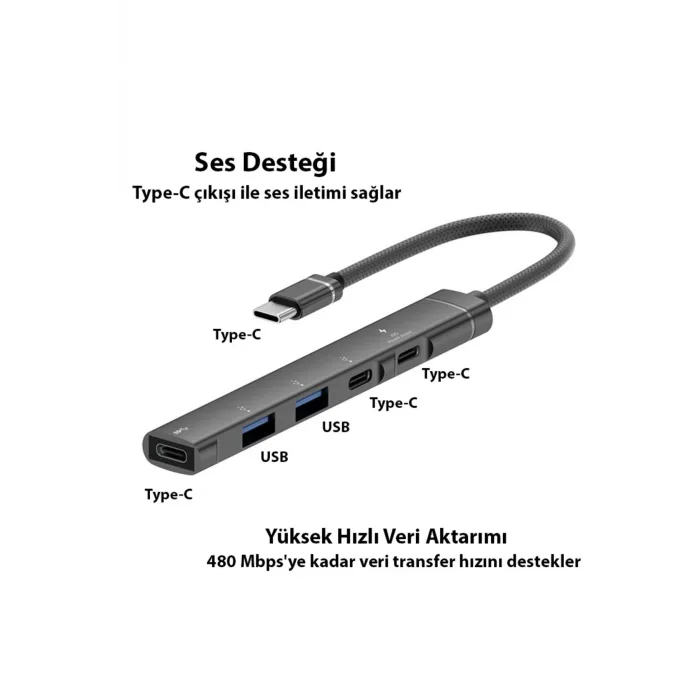 HB01 5In1 Type C Dönüştürücü Adaptör Hub Çoklayıcı SIYAH