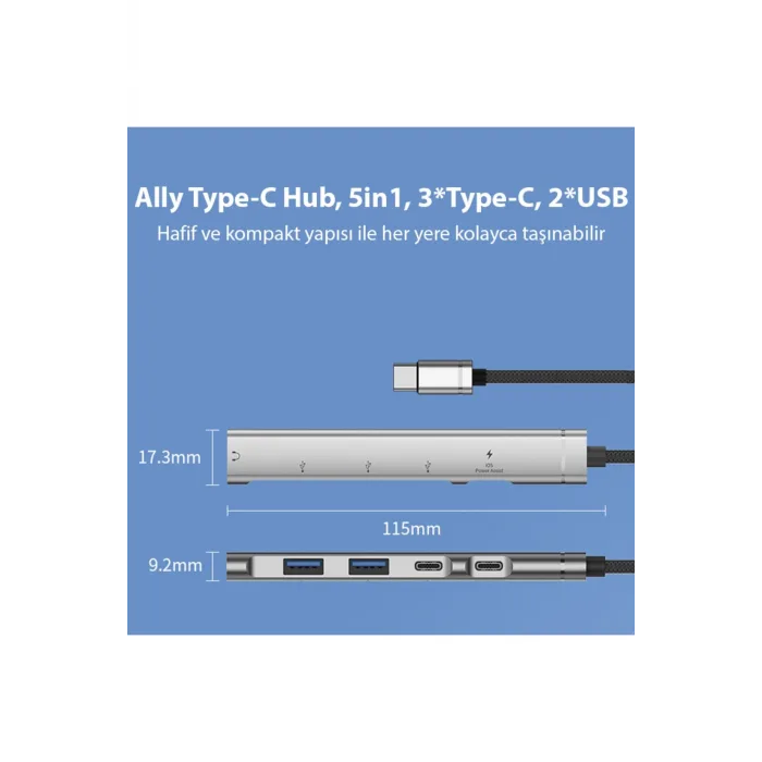 HB01 5In1 Type C Dönüştürücü Adaptör Hub Çoklayıcı SIYAH