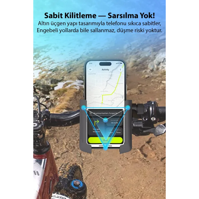 Ally Motosiklet Bisiklet Scooter İçin 360 Derece Dönebilen Gidon Bağlantılı Telefon Tutucu SIYAH