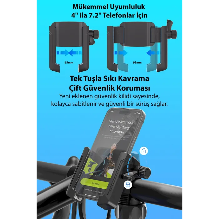 Ally Motosiklet Bisiklet Scooter İçin 360 Derece Dönebilen Gidon Bağlantılı Telefon Tutucu SIYAH