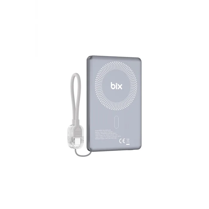 Bix PB114 5000mAh 20W Dahili Type-C Kablolu 15W Manyetik Kablosuz Şarj Özellikli Portatif Powerbank