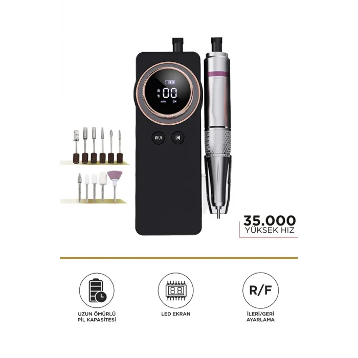 Profesyonel Nail Drill Tırnak Törpü Makinesi – 35.000 RPM | Dijital LED Ekran | Şarjlı | Süper Sessiz