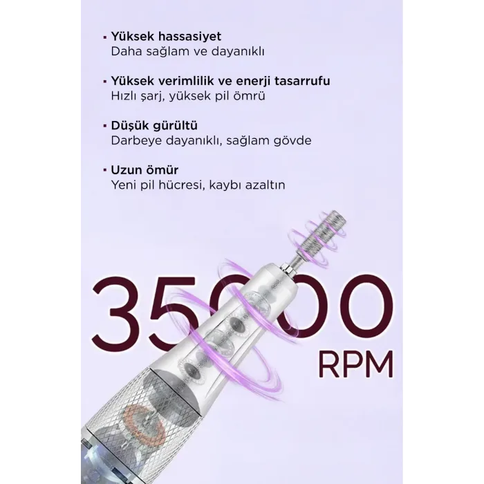Profesyonel Nail Drill Tırnak Törpü Makinesi – 35.000 RPM | Dijital LED Ekran | Şarjlı | Süper Sessiz