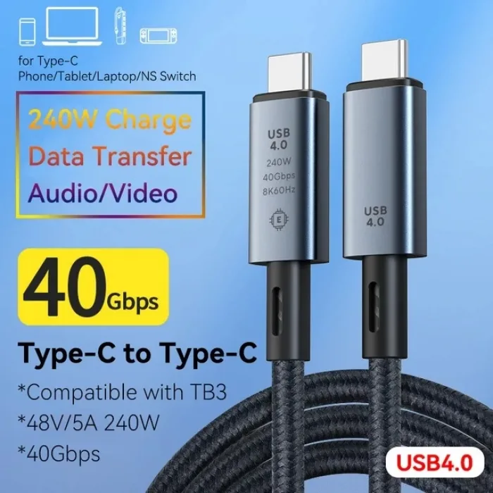 Usb 4.0 Thunderbolt 3/4 Uyumlu Usb-c If Sertifikalı 240w 40gbps 8k 60hz Uhd Hızlı Şarj, Data Ve Gör