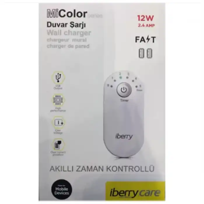 Akıllı Zaman Kontrollü Şarj Cihazı 12W 2.4A C16 2 Usb Port Iberr
