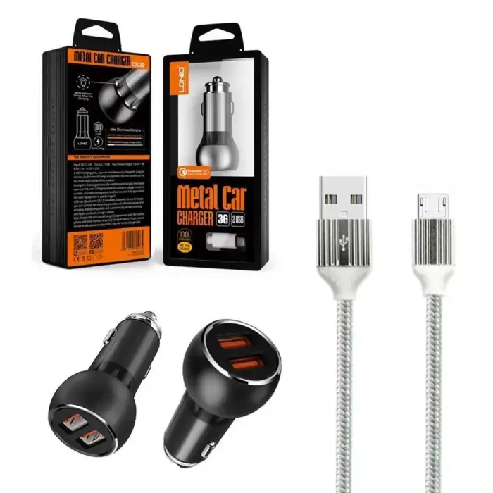 Araç Şarj Mıcro Çift Usb Metal 3.0 Amper 36W 1Mt