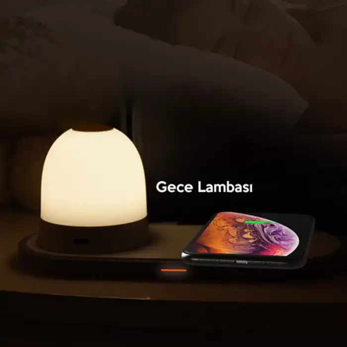 Kablosuz Wireless Şarj Cihazı+Gece Lambası-Beyaz