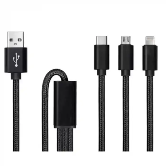 Faster 3-In-1 Usb Kablo Micro-Usb, Type C - Iphone Lightning Örgü