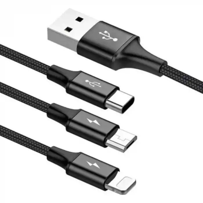 Faster 3-In-1 Usb Kablo Micro-Usb, Type C - Iphone Lightning Örgü