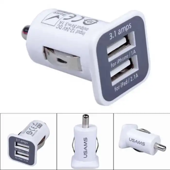 Usams 3.1A Mini Çift Girişli 12V Araç Şarj Başlık