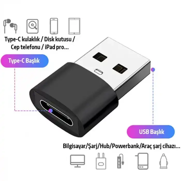 Usb To Type-C Dişi Çevirici Dönüştürücü Adaptör