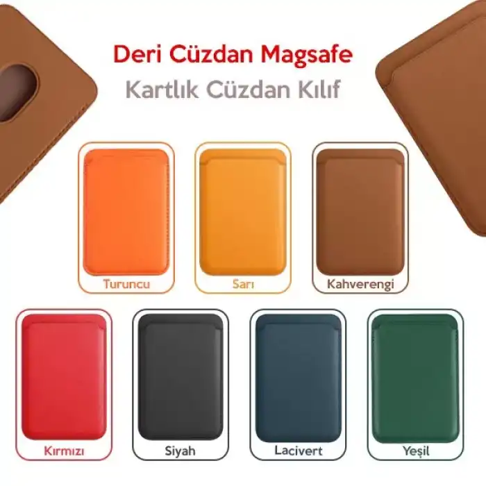 Deri MagSafe Kartlık 12 13 14 Pro Pro Max Deri MagSafe Kartlık Cüzdan Kılıf, Manyetik
