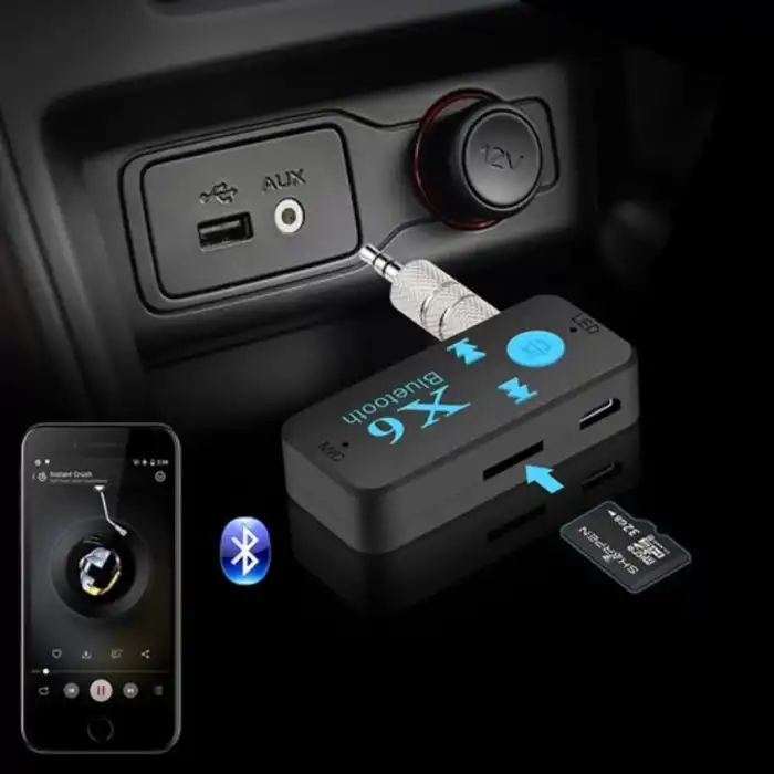X6 Bluetooth Müzik Alıcısı 3.5 mm AUX Adaptör Araç Kiti 3in1