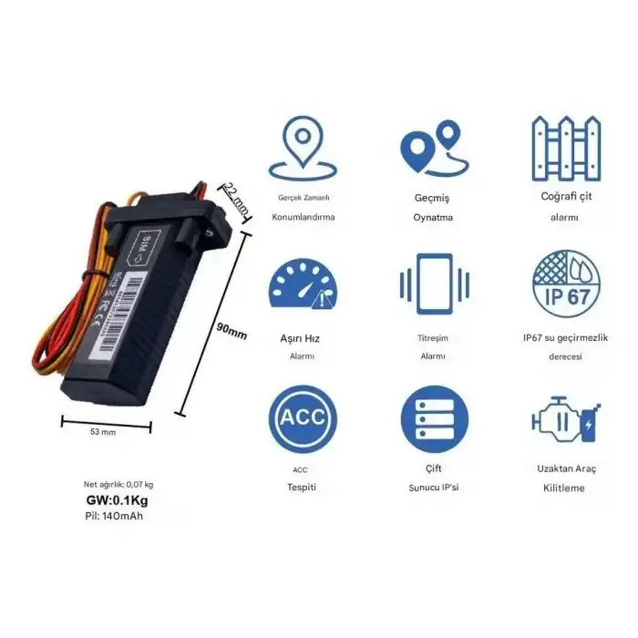Araç Tır Minibüs Otobüs Tekne Motor Motosiklet Takip Sistemi 12V 24V Uzaktan Blokajlı IP67 Su Geçirmez GPS Cihazı
