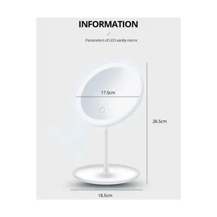 Led Işıklı Dokunmatik Makyaj Aynası Pembe Beyaz 3 Kademeli Işık Ayarlı 360° Döner Başlıklı Masaüstü Ayna