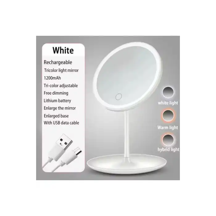 Led Işıklı Dokunmatik Makyaj Aynası Pembe Beyaz 3 Kademeli Işık Ayarlı 360° Döner Başlıklı Masaüstü Ayna