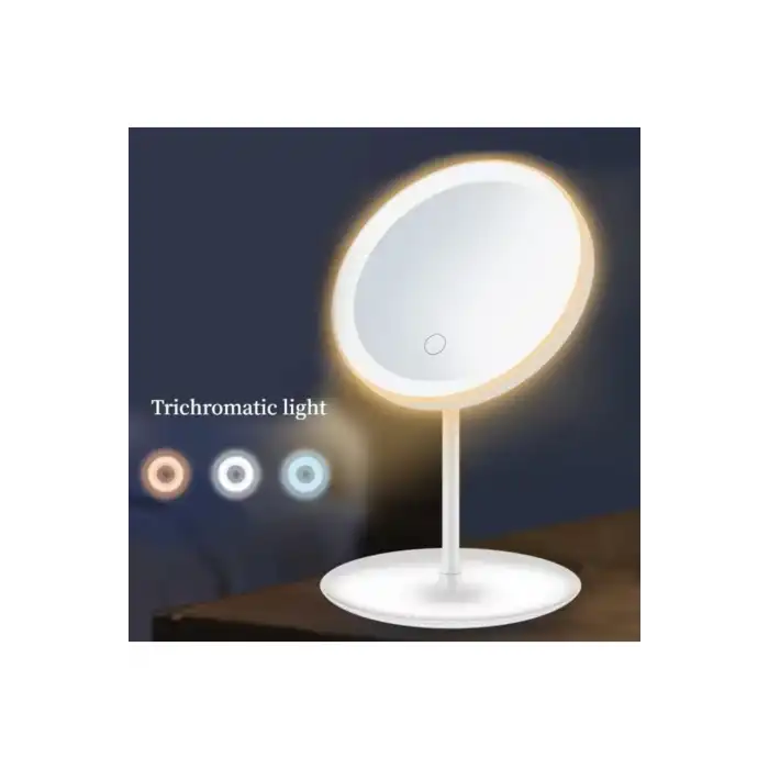 Led Işıklı Dokunmatik Makyaj Aynası Pembe Beyaz 3 Kademeli Işık Ayarlı 360° Döner Başlıklı Masaüstü Ayna