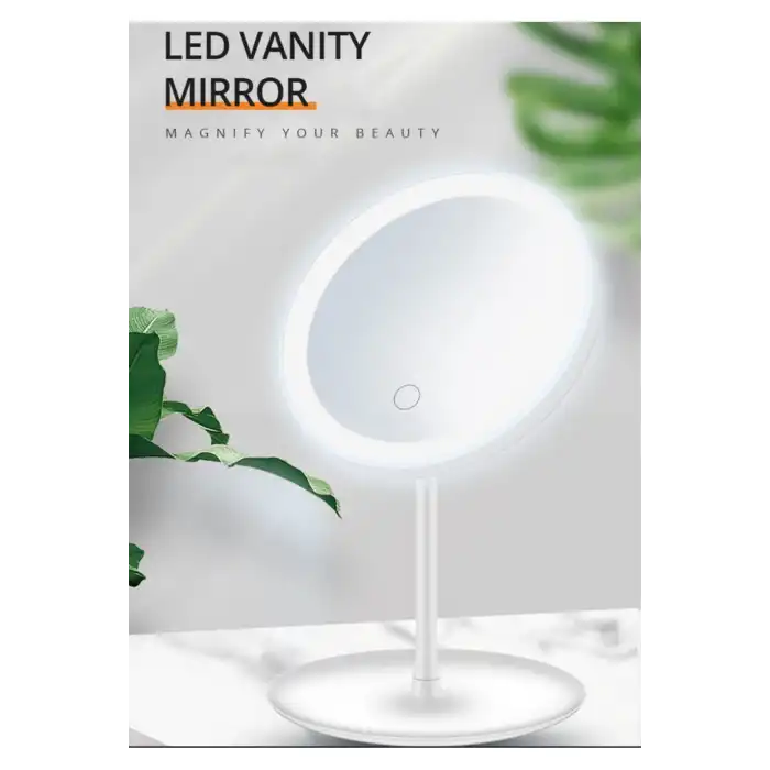 Led Işıklı Dokunmatik Makyaj Aynası Pembe Beyaz 3 Kademeli Işık Ayarlı 360° Döner Başlıklı Masaüstü Ayna