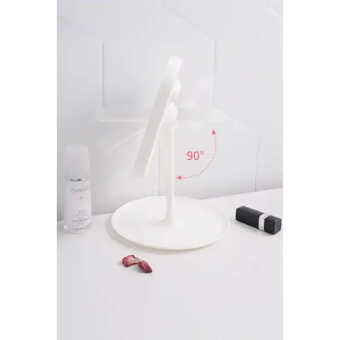Led Işıklı Dokunmatik Makyaj Aynası Pembe Beyaz 3 Kademeli Işık Ayarlı 360° Döner Başlıklı Masaüstü Ayna Kare