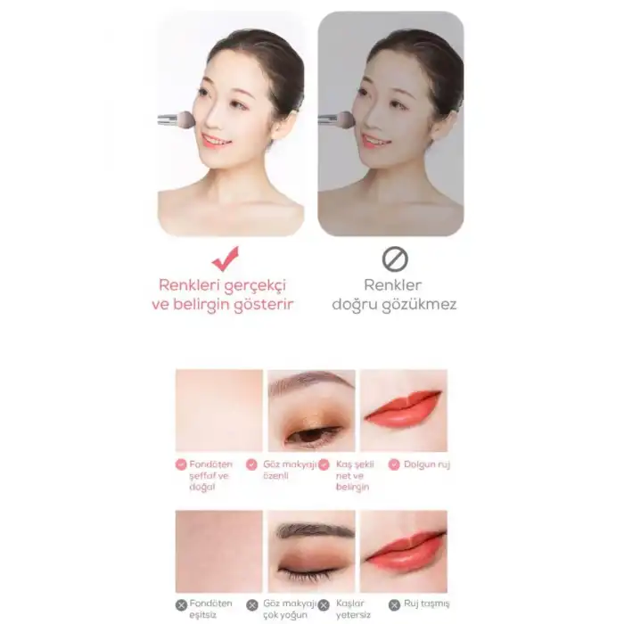 Led Işıklı Dokunmatik Makyaj Aynası Pembe Beyaz 3 Kademeli Işık Ayarlı 360° Döner Başlıklı Masaüstü Ayna Kare