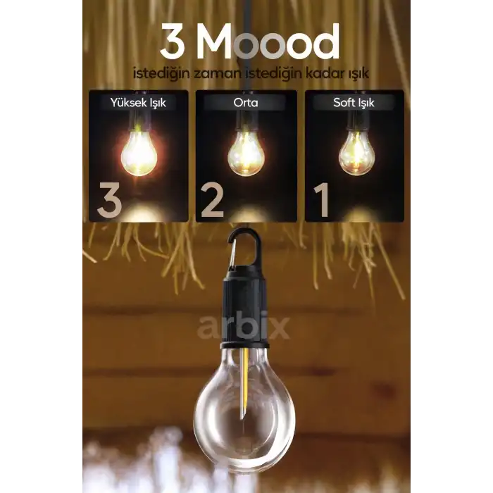 Taşınabilir Solar USB Şarjlı Led Ampül Outdoor Kamp Bahçe Lambası 10W Askılı Kırılmaz Led Işık