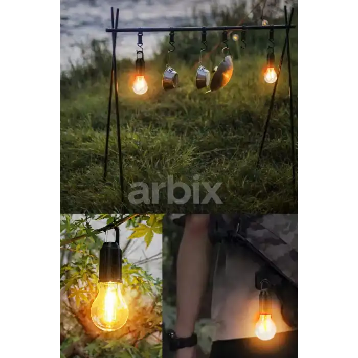 Taşınabilir Solar USB Şarjlı Led Ampül Outdoor Kamp Bahçe Lambası 10W Askılı Kırılmaz Led Işık