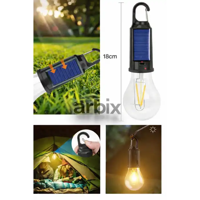 Taşınabilir Solar USB Şarjlı Led Ampül Outdoor Kamp Bahçe Lambası 10W Askılı Kırılmaz Led Işık