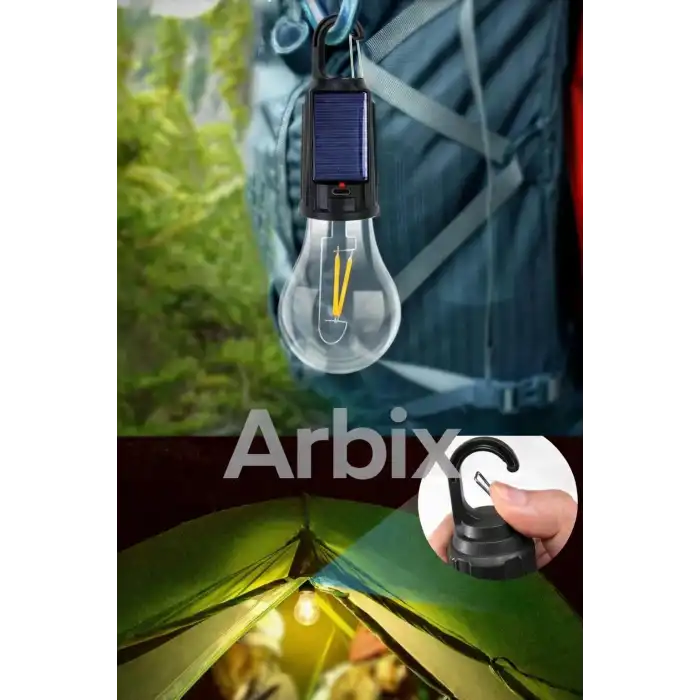 Taşınabilir Solar USB Şarjlı Led Ampül Outdoor Kamp Bahçe Lambası 10W Askılı Kırılmaz Led Işık
