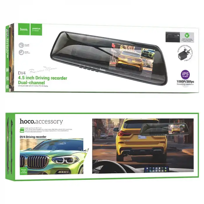 Hoco DV4 Araç Kamerası 4.5” LCD Dikiz Aynası | Ön & Arka Çift Kamera Full HD DVR
