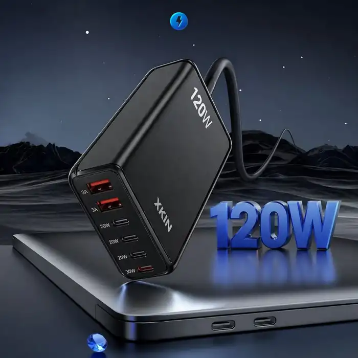 XKIN 120W GaN Şarj İstasyonu 6 Port USB-C PD 30W QC 18W Hızlı Şarj Adaptörü Çoklu Şarj Cihazı XK-HC205
