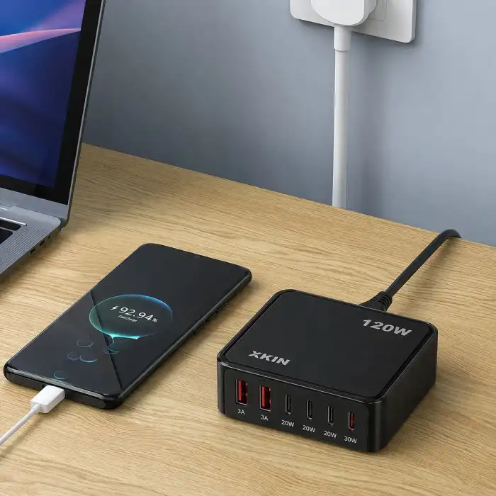 XKIN 120W GaN Şarj İstasyonu 6 Port USB-C PD 30W QC 18W Hızlı Şarj Adaptörü Çoklu Şarj Cihazı XK-HC205