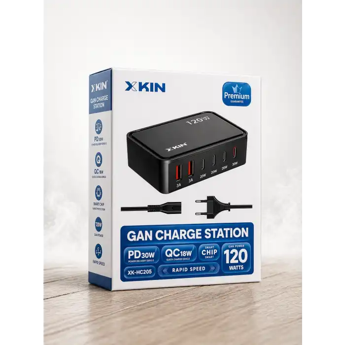 XKIN 120W GaN Şarj İstasyonu 6 Port USB-C PD 30W QC 18W Hızlı Şarj Adaptörü Çoklu Şarj Cihazı XK-HC205