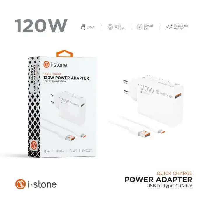İ-Stone 120W Turbo Şarj Adaptörü + Usb To Type-C Kablo