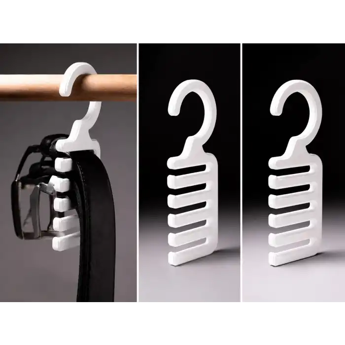 3D Baskı Kemer Askılığı Kemer Organizeri Kravat Askısı 5 Bölmeli Plastik Kemer Kancası Beyaz
